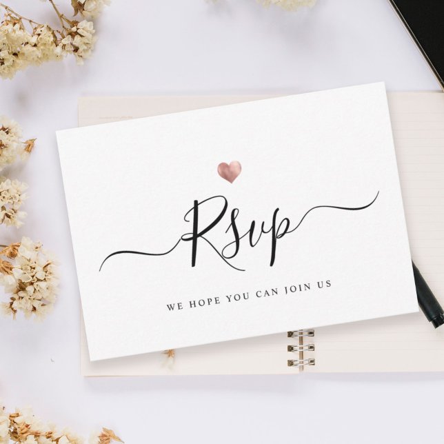 Moderne minimaliste Script Rose Gold Wedding RSVP (Créateur téléchargé)
