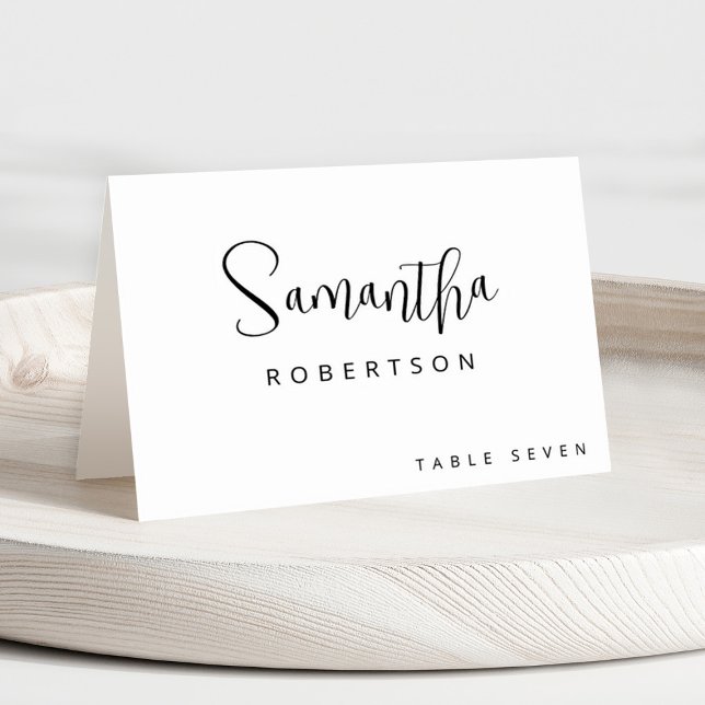 Moderne minimaliste Simple Nom d'hôte Carte de pla (Simple black and white calligraphy place card)