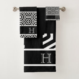 Moderne Monogram élégant Salle de bain noir et bla