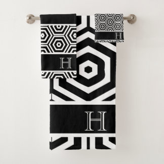 Moderne Monogram élégant Salle de bain noir et bla