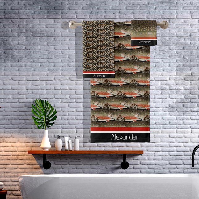 Moderne Monogram Truite Poisson Design Noir Blanc  (Créateur téléchargé)