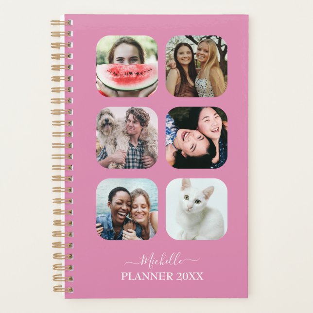Moderne Monogramme 6 Photo Blush Pink Planner (Devant)