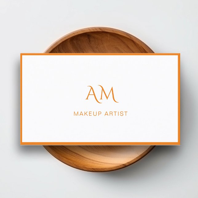 Moderne, Monogramme, Blanc, Carte de visite orange (Créateur téléchargé)