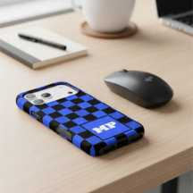 Moderne monogramme damier bleu cobalt et noir