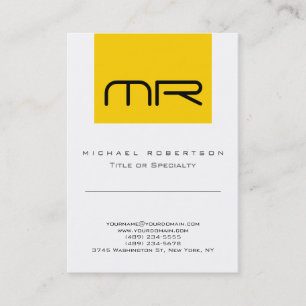 Moderne Monogramme jaune blanc Carte de visite