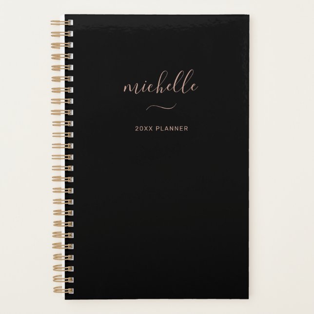 Moderne Monogramme Noir Or Script Mensuel Hebdomad (Devant)