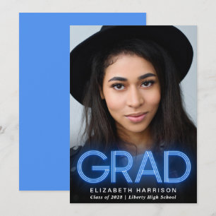 Moderne Neon Blue Faire-part de graduation