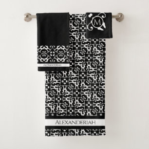 Moderne noir et blanc abstact damas serviette de b