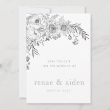 Moderne noir et blanc floral enregistrer la carte 