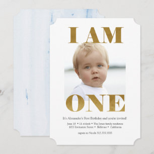 Moderne Pale Blue + Or 1er anniversaire Invitation
