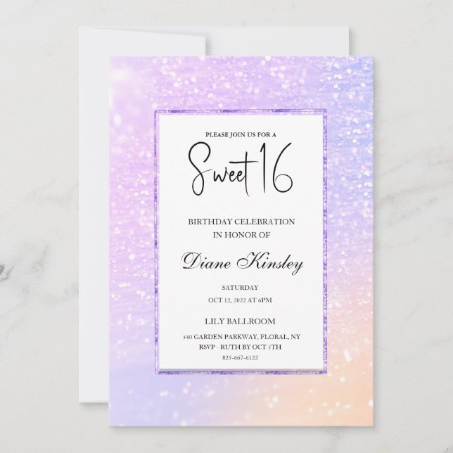 Moderne pastel violet lavande doux 16 Invitation (Devant)