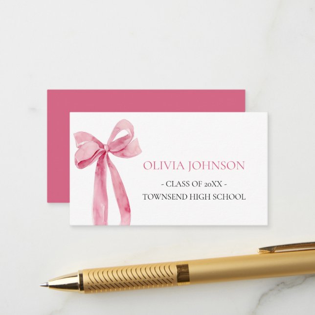 Moderne Pink Bow Graduation Insérer la carte de no (Devant/Arrière en situation)