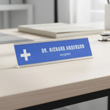 Moderne plaque de bureau en bleu royal pour médeci