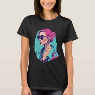 Moderne Pop Art Woman Portrait türkis pink T-Shirt