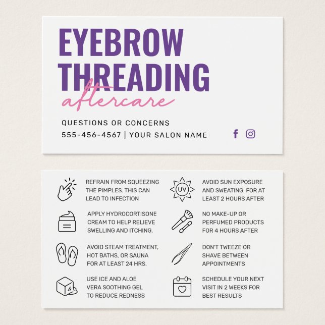 Moderne Purple Simple Eyebrow Threading Aftercare (Devant & derrière)