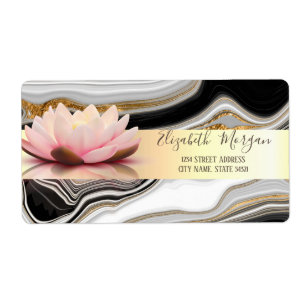 Moderne rayure dorée Lotus Or Marbre noir