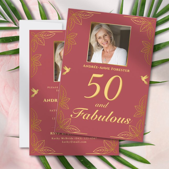 Moderne Red Gold 50 Fabuleux Invitation d'annivers (Créateur téléchargé)