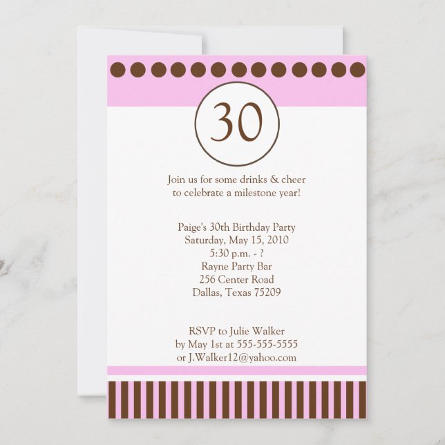 Moderne rose et Brown 5x7 Invitation d'anniversair (Devant)