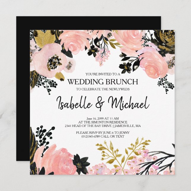 Moderne rose Floral Post Mariage Brunch Invitation (Devant / Derrière)