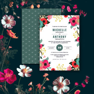 Moderne rose floral Turquoise invitation de mariag