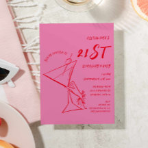 Moderne rose rouge 21e Invitation anniversaire