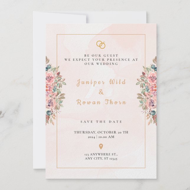 Moderne rose Simple Faire-part de mariage (Devant)