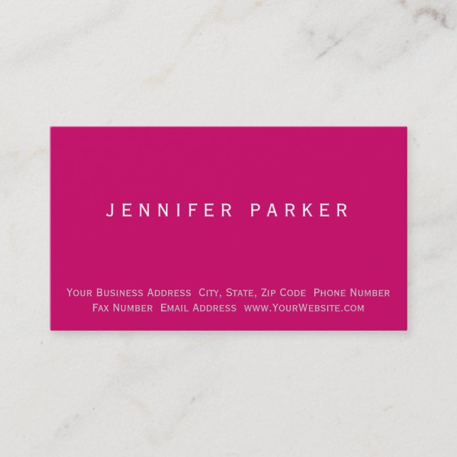 Moderne rose violet simple Carte de visite simple (Devant)