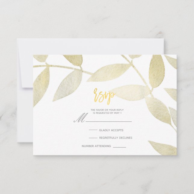 Moderne Rustic Golden Gold Feuilles Botanique RSVP (Devant)