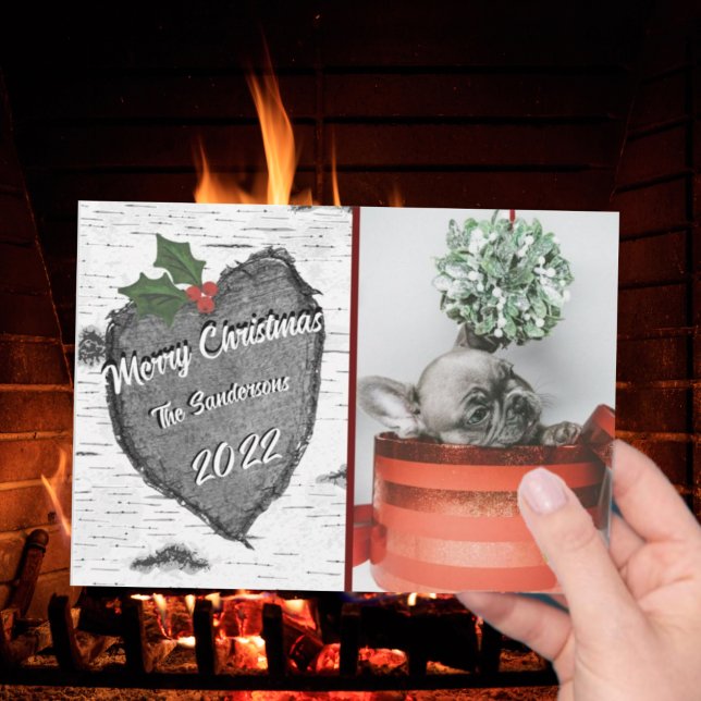 Moderne Rustic Wood Heart Family Photo Carte de va (Créateur téléchargé)