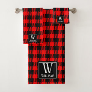 Moderne Rustique Ferme Rouge Buffalo Plaid Monogra