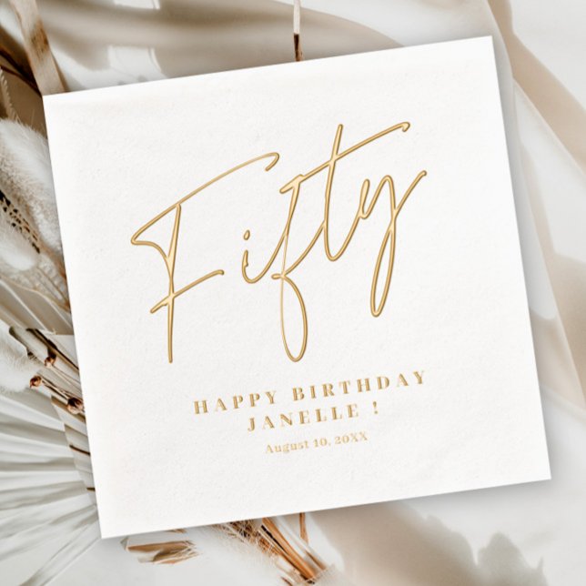Moderne Script Cinquante 50e Anniversaire  (Modern Script Fifty 50th Birthday Party Foil Napkins.)