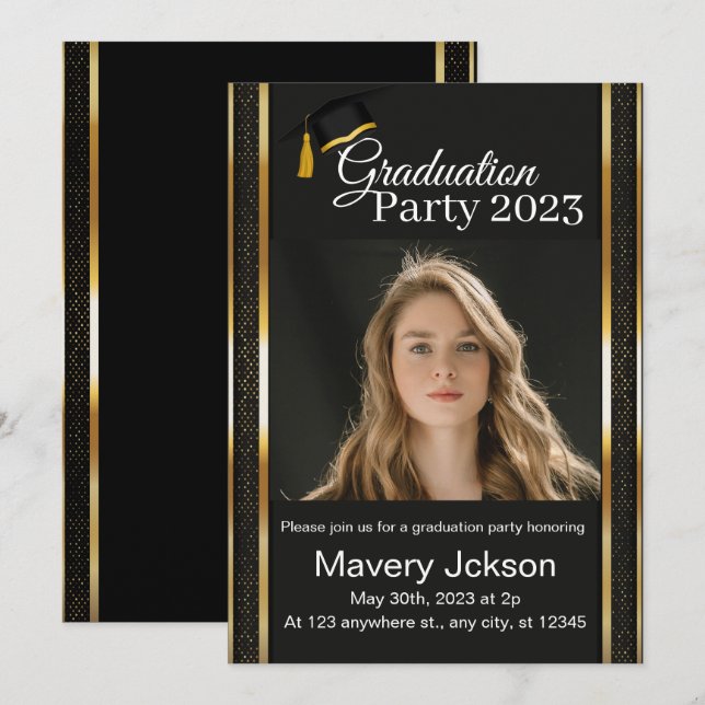 Moderne Script Graduate Photo Graduate Invitation (Devant / Derrière)