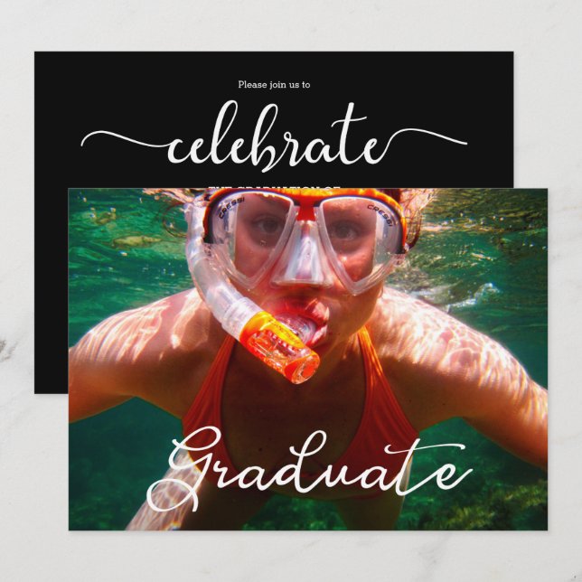 Moderne Script Graduate Photo Graduate Invitation (Devant / Derrière)