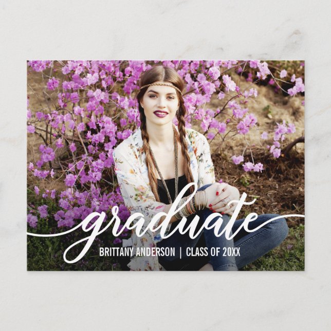 Moderne Script Graduation Party Photo Invitation W (Devant)