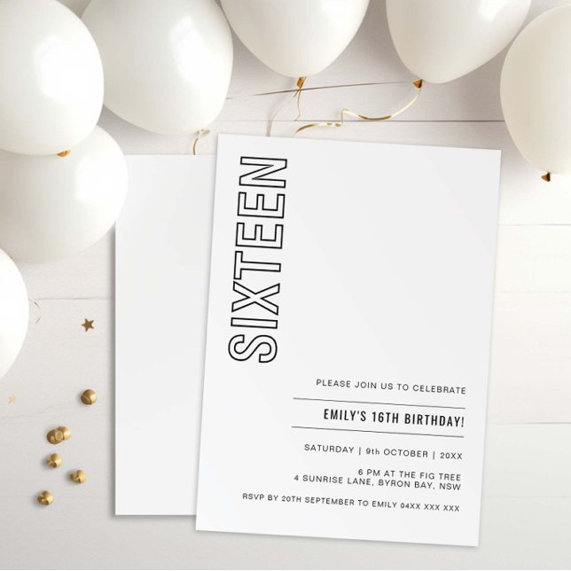 Moderne Seize 16e anniversaire Invitation de fête (Créateur téléchargé)