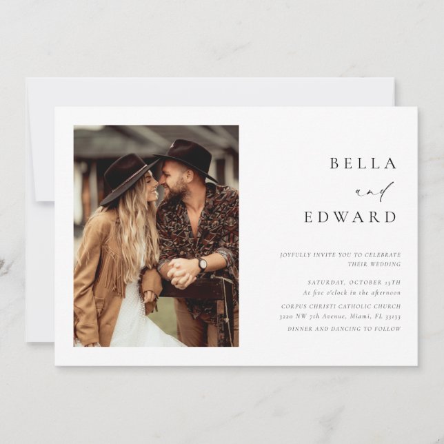 Moderne Simple 2 Photos Élégant Mariage Invitation (Devant)