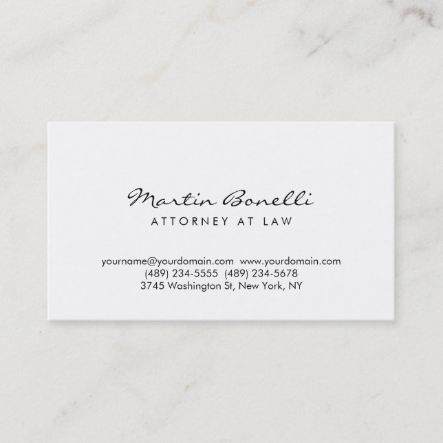 Moderne simple avocat blanc Carte de visite (Devant)