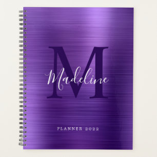 Moderne Simple Brossé Métallique Violet Monogramme