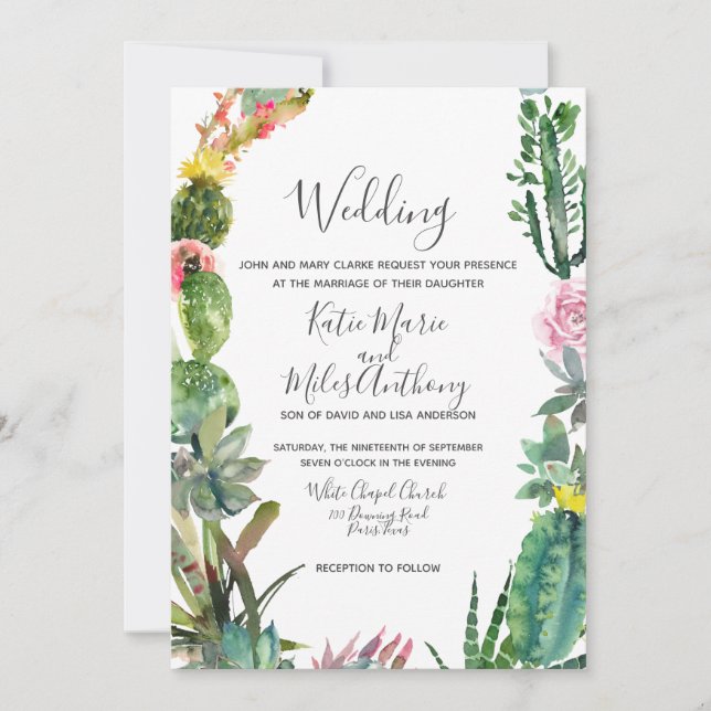 Moderne simple Cactus Succulent Faire-part de mari (Devant)