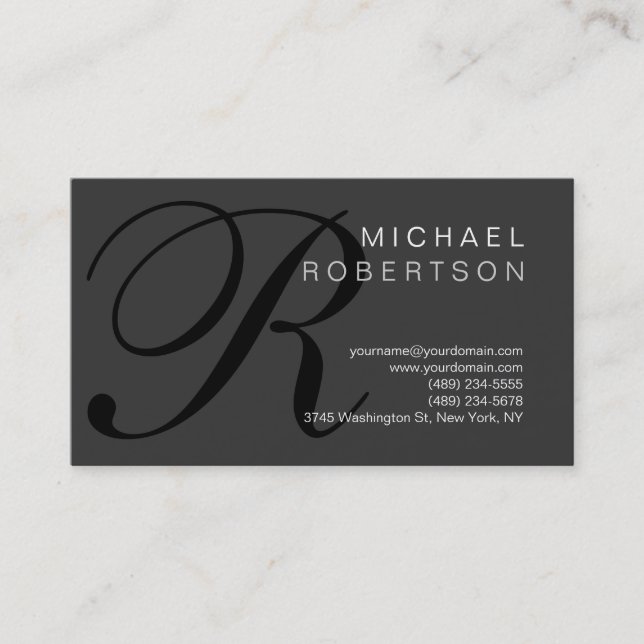 Moderne simple Carte de visite gris monogramme (Devant)