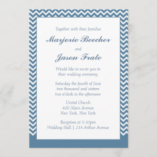 Moderne simple Chevron Faire-part de mariage bleu 