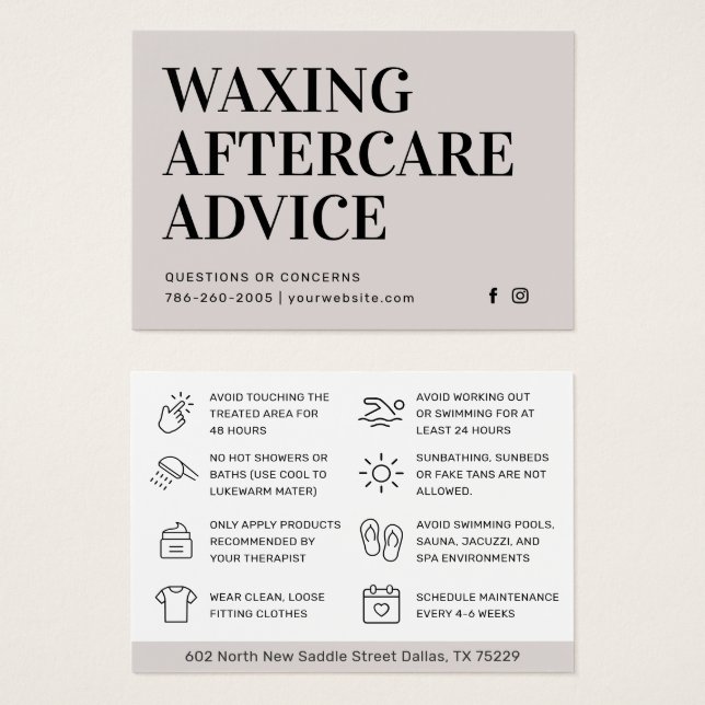 Moderne simple épilation post-soin carte Enlèvemen (Devant & derrière)