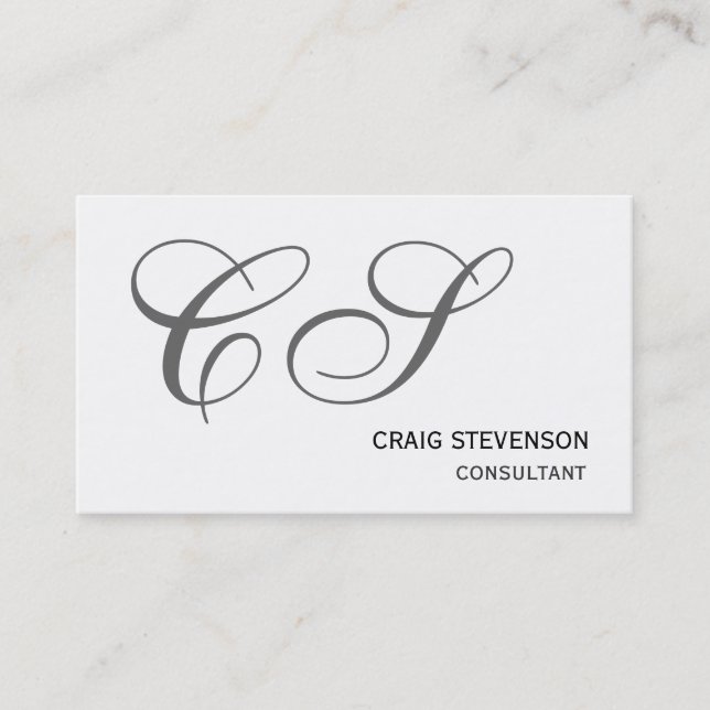 Moderne simple gris Monogramme blanc Carte de visi (Devant)