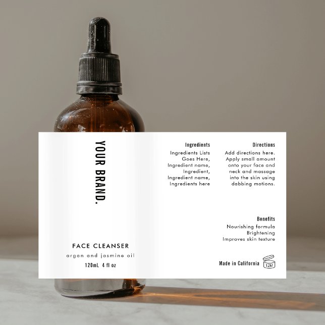 Moderne Simple Minimal 4 OZ Étiquette de bouteille (Minimalist Modern 4 OZ Cosmetic Bottle Label *verify size to ensure a good fit*)