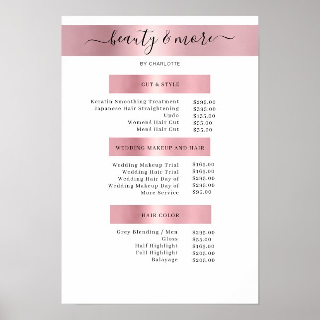 Moderne, simple, salon pricelist Poster (Devant)