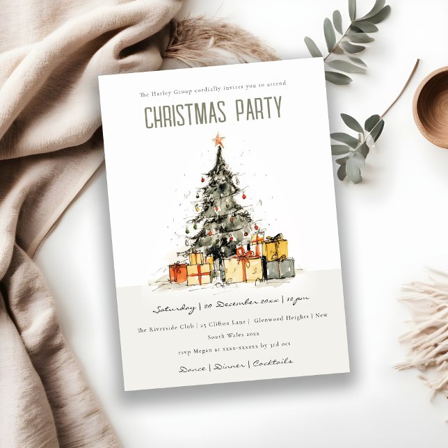 Moderne Sketchy Christmas Tree Invitation de fête  (Créateur téléchargé)