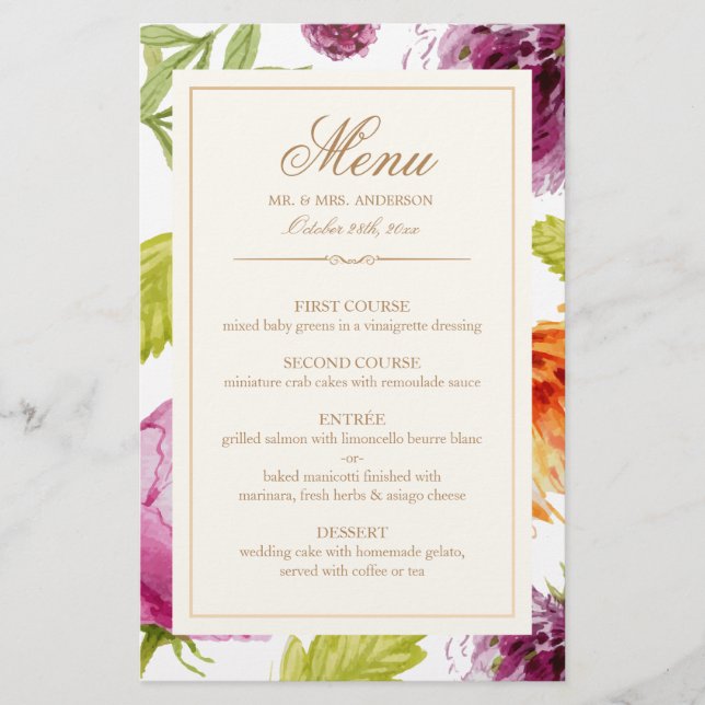 Moderne Spring Floral Easy Edit Mariage Dîner Menu (Devant)