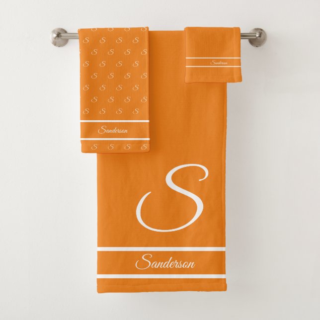 Moderne Style Solide Couleur Orange Blanc Monogram (En situation)