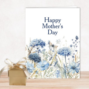 Moderne Stylish Blue Floral Bonne carte de fête de