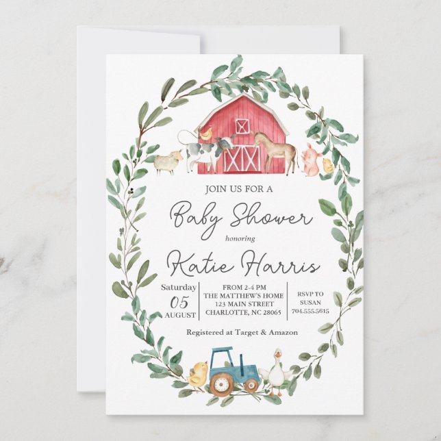 Moderne sur le Baby shower agricole Invitation (Devant)